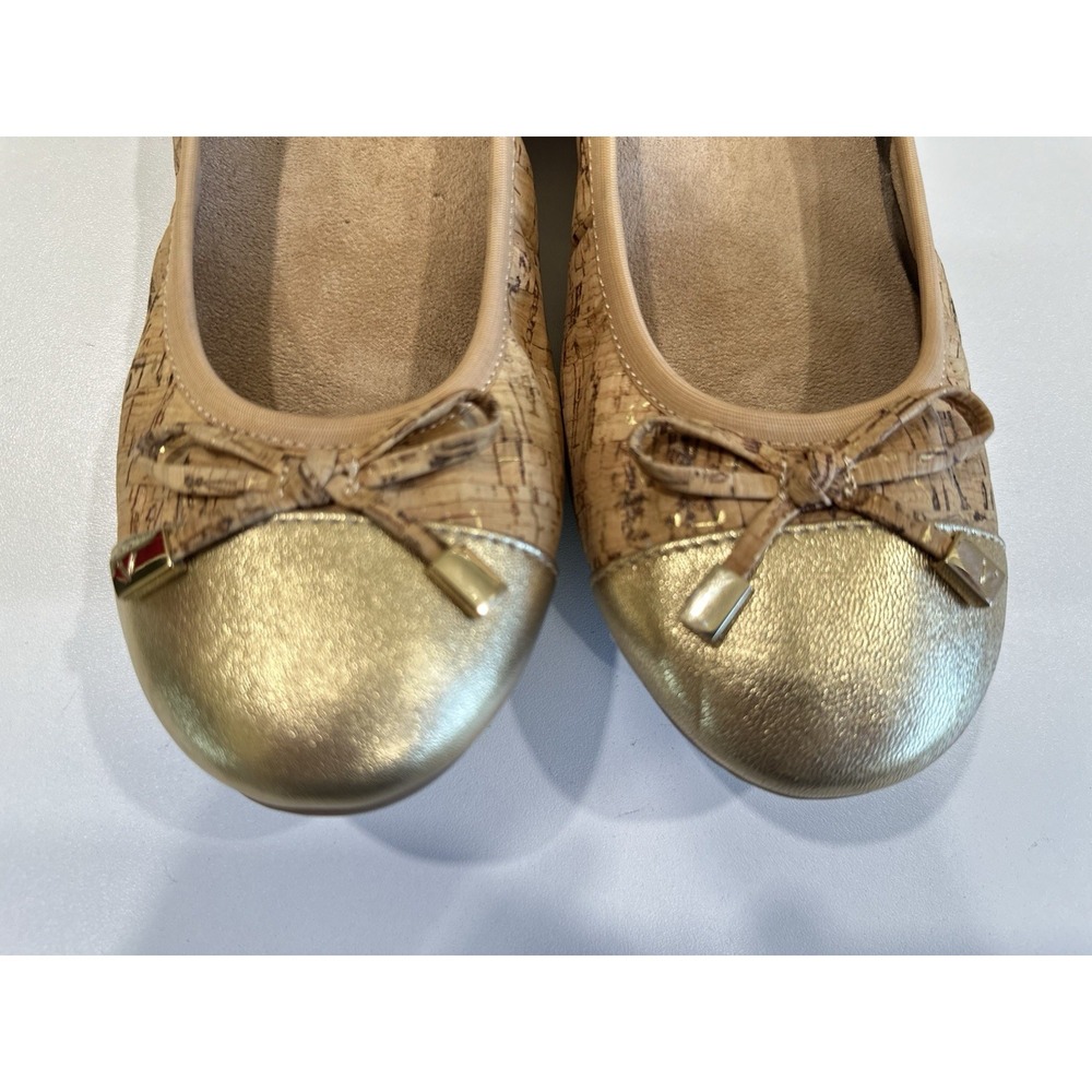 Vionic Minna Ballet Flat Orthaheel Comfort Cork Upper Gold Leather Cap Womens 7M - Picture 5 of 7